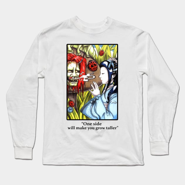 Japanese Alice in Wonderland and Caterpillar - One Side Will Make You Grow Taller - Black Outlined Version Long Sleeve T-Shirt by Nat Ewert Art